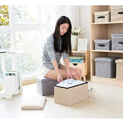 Footrest Ottoman Foot Stool Ottoman Storage Boxes,Square Stool with Storage Box/Storage Box/Detachable Cover/Coarse Linen Padded Seat 30 X 30 X 30 Cm,Blue Home Decor Chair - Image 3