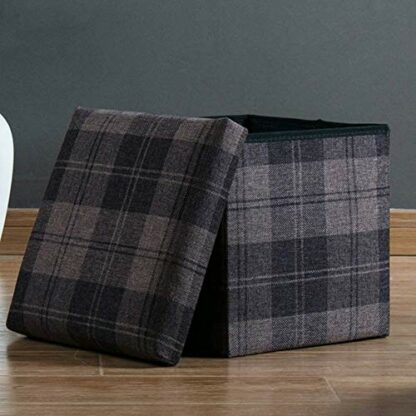 Footrest Ottoman Foot Stool Ottoman Storage Boxes,Square Stool with Storage Box/Storage Box/Detachable Cover/Coarse Linen Padded Seat 30 X 30 X 30 Cm,Blue Home Decor Chair - Image 4