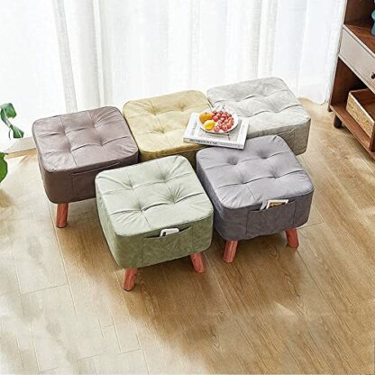 Footrest Ottoman Foot Stool Small Foot Stool, Elastic Sponge Filling Upholstered Indoor Home Low Stool with Anti-Slip Foot Pad, 40Cmx40Cmx34Cm Home Decor Chair - Image 4