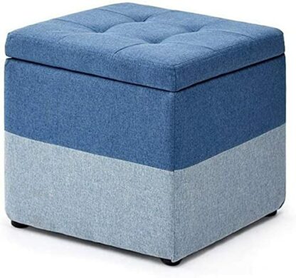 Footrest Ottoman Foot Stool Storage Box Chair Foot Stool Square Ottoman with Lid and Removable Linen Cover Upholstered Footrest for Living Room Hallway 30X30X35Cm Home Decor - Image 2