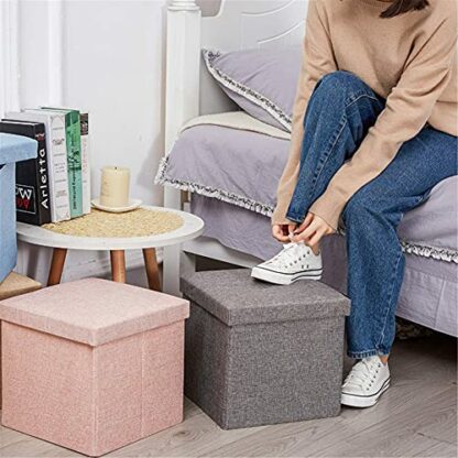 Footrest Ottoman Foot Stool Upholstered Fabric Ottoman,Cube Small Footrest,Foldable Storage Storage Chest,For Dorm Feet Rest Hallway Shoe Bench - Image 3