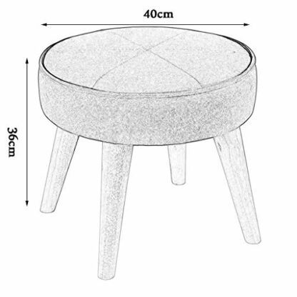 Footrest Ottoman Foot Stool with 4 Legs Oak Wooden Pouffe Chair round Ottoman Removable Linen Cover Upholstered Footrest Makeup Stool for Living Room Hallway 40X36Cm Home Decor - Image 3