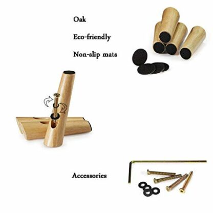 Footrest Ottoman Foot Stool with 4 Legs Oak Wooden Pouffe Chair round Ottoman Removable Linen Cover Upholstered Footrest Makeup Stool for Living Room Hallway 40X36Cm Home Decor - Image 4