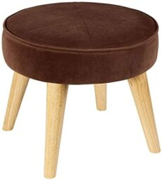 Footrest Ottoman Foot Stool with 4 Legs Oak Wooden Pouffe Chair round Ottoman Removable Linen Cover Upholstered Footrest Makeup Stool for Living Room Hallway 40X36Cm Home Decor