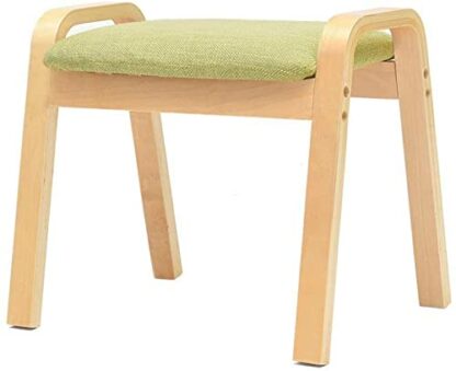 Footrest Ottoman Footstool Foot Stool Change Shoe Stool Foot Stool Upholstered Footrest Wood Dust-Proof Hallway Stand Chair Linen Fabric Seat with 4 Wooden Legs for Living Room 45X33X36Cm - Image 2