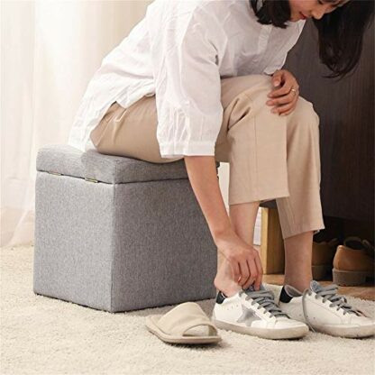 Footrest Ottoman Linen Ottoman Footstool,Pouffe Storage with Hinge Top | Padded Foot Stool Cube Bench Seater for Living Room,Bedroom & Office - Image 3