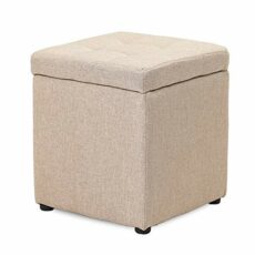 Footrest Ottoman Linen Ottoman Footstool,Pouffe Storage with Hinge Top | Padded Foot Stool Cube Bench Seater for Living Room,Bedroom & Office