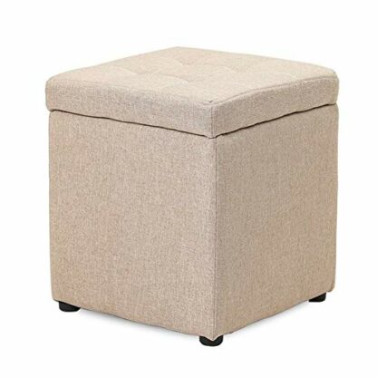 Footrest Ottoman Linen Ottoman Footstool,Pouffe Storage with Hinge Top | Padded Foot Stool Cube Bench Seater for Living Room,Bedroom & Office - Image 2