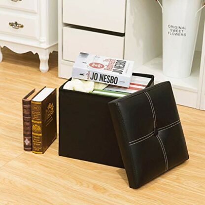 Footrest Ottoman Ottoman Chair Stool Storage Ottoman Pouffe Stool,Foldable Footstools Boxes,Shoes s Folding Faux Leather Small Seat - Image 3