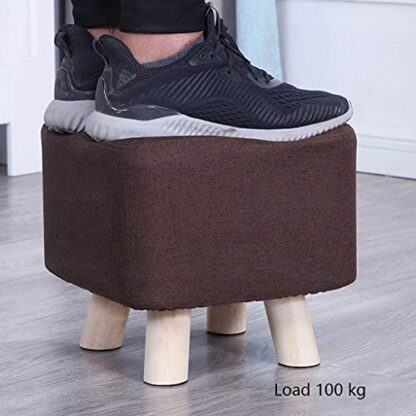 Footrest Ottoman Ottoman Footstool 29Cm Square Cotton Linen Footstool Home Stool Living Room Sofa Stool Solid Wooden Footrest - Image 3