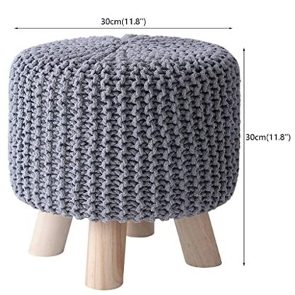 Footrest Ottoman Ottoman Footstool Cotton Hand Woven Footstool Living Room Footrest round Stool Wooden Leg Sofa Stool with 4 No-S Legs - Image 3