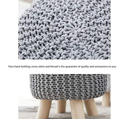 Footrest Ottoman Ottoman Footstool Cotton Hand Woven Footstool Living Room Footrest round Stool Wooden Leg Sofa Stool with 4 No-S Legs - Image 4