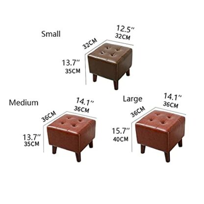 Footrest Ottoman Ottoman Footstool Square Leather Footstool with 4 Legs Solid Wood Sofa Stool Footrest Living Room Stool Single Stool - Image 3