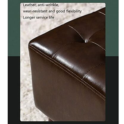 Footrest Ottoman Ottoman Footstool Square Leather Footstool with 4 Legs Solid Wood Sofa Stool Footrest Living Room Stool Single Stool - Image 4