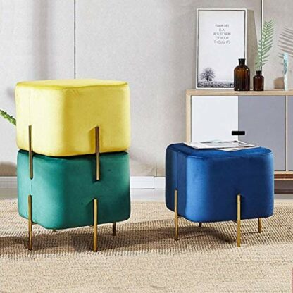 Footrest Ottoman Ottoman,Upholstered Square Foot Stools Withd Legs Classic Foot Rest Extra Seat for Living Room Bedroom-Light Pink 45X43Cm - Image 4