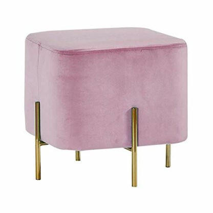 Footrest Ottoman Ottoman,Upholstered Square Foot Stools Withd Legs Classic Foot Rest Extra Seat for Living Room Bedroom-Light Pink 45X43Cm - Image 2