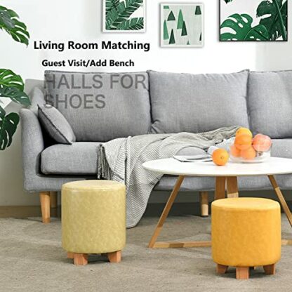 Footrest Ottoman Pu Ottoman with 3 Stable Wooden Legs,Stackable Small under Desk Foot Stools,Vanity Stool with Padded Seat for Living Room Bedroom - Image 3