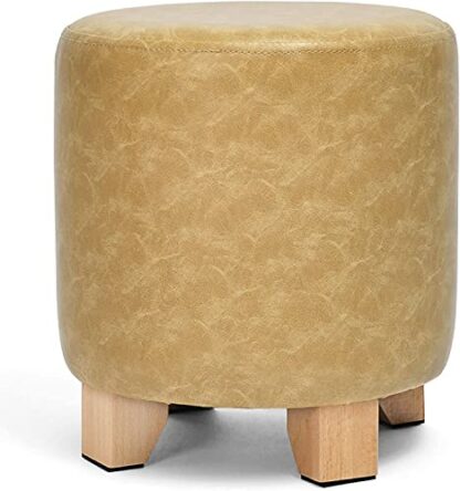 Footrest Ottoman Pu Ottoman with 3 Stable Wooden Legs,Stackable Small under Desk Foot Stools,Vanity Stool with Padded Seat for Living Room Bedroom - Image 2