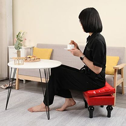 Footrest Ottoman Rectangle Leather Ottoman Footstool with Cushion,Curvy Legs Footrest Upholstered for Living Room Bedroom,Portable Sofa Stool Padded Seat-Yellow - Image 3