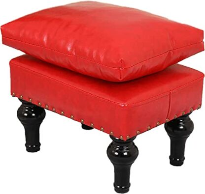 Footrest Ottoman Rectangle Leather Ottoman Footstool with Cushion,Curvy Legs Footrest Upholstered for Living Room Bedroom,Portable Sofa Stool Padded Seat-Yellow - Image 2