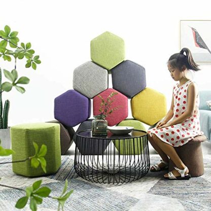 Footrest Ottoman Shoe Bench Stools Hexagon Frame Living Room Cotton and Linen Sofa Stooloutdoor Ottomans Footstools - Image 4