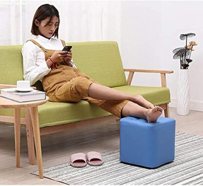 Footrest Ottoman Small Pu Leather Ottoman, Rectangular Stool with Padded Seat Square Pouffe Chair Upholstered for Bedroom, Living Room, Office,Black,H35Cm - Image 3