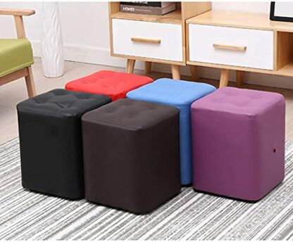 Footrest Ottoman Small Pu Leather Ottoman, Rectangular Stool with Padded Seat Square Pouffe Chair Upholstered for Bedroom, Living Room, Office,Black,H35Cm - Image 4