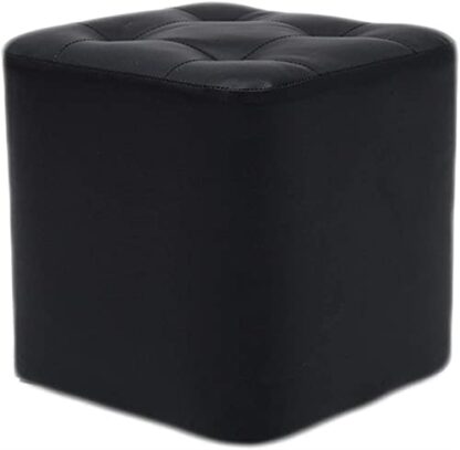Footrest Ottoman Small Pu Leather Ottoman, Rectangular Stool with Padded Seat Square Pouffe Chair Upholstered for Bedroom, Living Room, Office,Black,H35Cm - Image 2