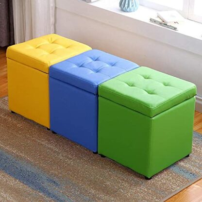 Footrest Ottoman Small Storage Footstool, Pu Leather Ottoman Footrest Storage Box Rectangular Stool with Padded Seat Low Pouffe Sofa Stool,Purple - Image 3