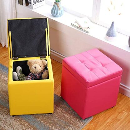 Footrest Ottoman Small Storage Footstool, Pu Leather Ottoman Footrest Storage Box Rectangular Stool with Padded Seat Low Pouffe Sofa Stool,Purple - Image 4