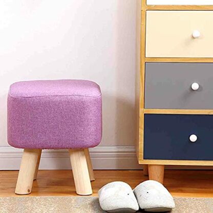 Footrest Ottoman Stool Solid Wood Footstool Change Shoes Small Bench Upholstered Footrest Foot Stool Cotton and Linen Single Seat Footstools - Image 3