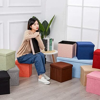 Footrest Ottoman Storage Ottoman Stool, Upholstered Footrest Sofa Stool Multifunction Storage Box Footstool Pouffe Padded Chair Stool for Living Room Bedroom - Image 4