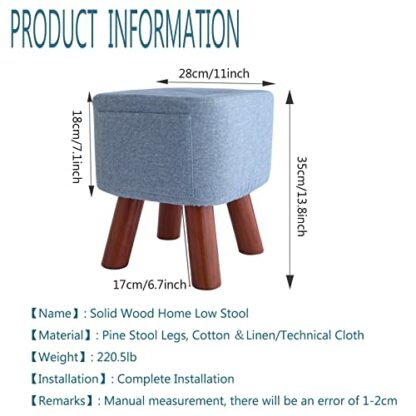 Footrest Ottoman Storage Ottoman with Large Pocket,Portable Small Foot Rest Stool Seat Linen Fabric for Foot Rest,Square Storage Step Stool for Living Room Bedroom-Grayshort Legs - Image 3