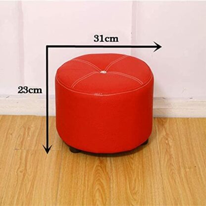 Footrest Ottoman Upholstered Foot Stool round Leather Pouf Ottoman, Comfortable Footrest Stool Great for Coffee Table Change Shoes Stool Storage Footstool - Image 4