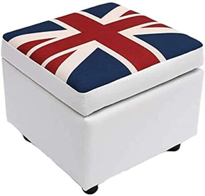 Footrest Ottoman Upholstered Footstool Faux-Leather Square Storage Ottoman with Hinged,Upholstered Foot Stool Foot Rest Padded Tufted Ottoman Coffee Table Storage Footstool - Image 2