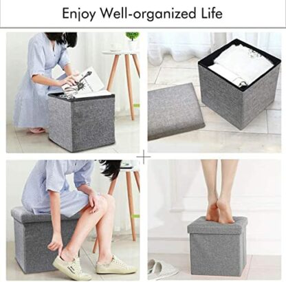 Footrest Ottoman Upholstered Footstool Folding Storage Cube Ottomans,With Storage Foot Rest Stool Seat Foldable Square Padded Memory Foam Member Storage Footstool - Image 3