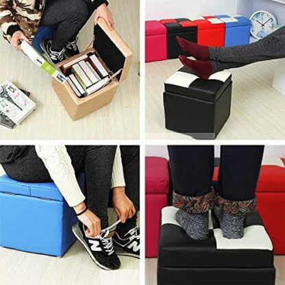 Footrest Ottoman Upholstered Footstool Foot Stool Cube Faux Leather Ottoman Storage Pouf Bench Seat,With Hinge Top Organizer Box Pouf Single Seat Storage Footstool - Image 3