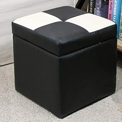 Footrest Ottoman Upholstered Footstool Foot Stool Cube Faux Leather Ottoman Storage Pouf Bench Seat,With Hinge Top Organizer Box Pouf Single Seat Storage Footstool - Image 2