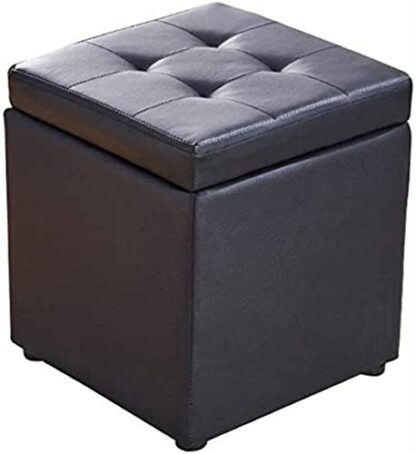 Footrest Ottoman Upholstered Footstool Foot Stool Cube Faux Leather Ottoman Storage Pouf Bench Seat,With Hinge Top Organizer Box Pouf Storage Footstool - Image 2