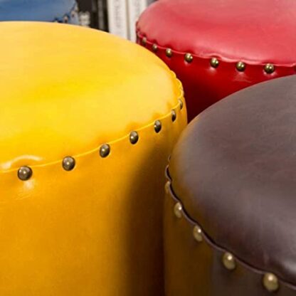 Footrest Ottoman Upholstered Footstool Foot Stool Faux Oil Wax Leather Foot Rest Ottoman,Pouf Shoe Bench Stool Pouffe Leg Rest Step Stool Puff Chair Storage Footstool - Image 3