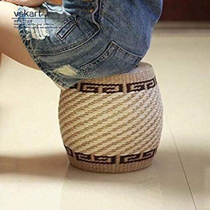 Footrest Ottoman Upholstered Footstool Foot Stool Wood Straw Stools Garden Living Room Stools Change Shoe Benches Stools round Drum Stools Low Stools Sofa Stools Storage Footstool - Image 3