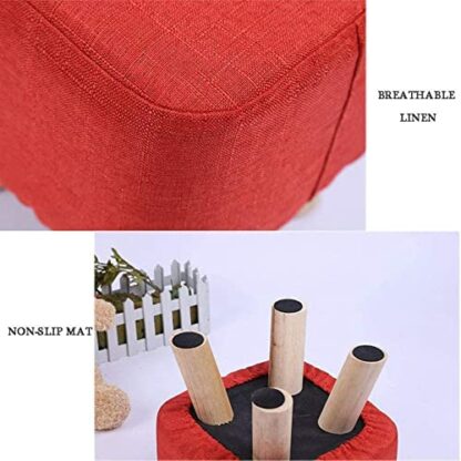 Footrest Ottoman Upholstered Footstool round Foot Stool,Sponge Padded Ottoman Pouf Footrest Stool with Removable Cover and Not-S Wooden Legs Storage Footstool - Image 3