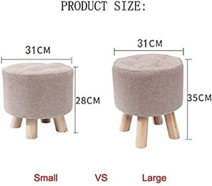 Footrest Ottoman Upholstered Footstool round Wooden Ottoman Pouffe,Upholstered Foot Stool Linen Footrest Seat with 4 Wooden Legs,Small Stool Chair for Living Room Bedroom - Image 4
