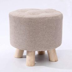 Footrest Ottoman Upholstered Footstool round Wooden Ottoman Pouffe,Upholstered Foot Stool Linen Footrest Seat with 4 Wooden Legs,Small Stool Chair for Living Room Bedroom