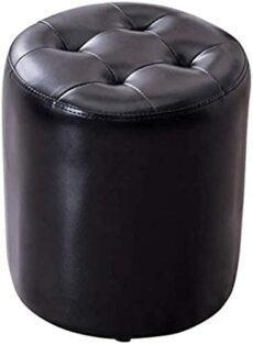 Footrest Ottoman Upholstered round Wooden Support Upholstered Ottoman Pouffe Padded Chair Stool Pu Leather for Living Room and Bedroom Storage Footstool