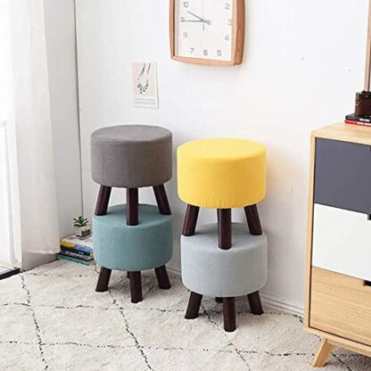 Footrest Ottoman Wooden Support Upholstered Footstool, Ottoman Pouffe Chair Stool with Removable Linen Cover for Bedroom Living Room - Image 4