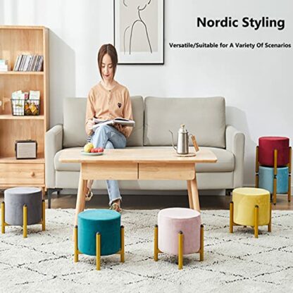 Footrest Ottoman round Mute Ottoman Footrest with 3 Heights,Cotton Linen Flannel Stackable Low Foot Stools for Living Room Bedroom-Mint Green-Flannel 2 Footrest Ottoman round Mute Ottoman Footrest with 3 Heights,Cotton Linen Flannel Stackable Low Foot Stools for Living Room Bedroom-Mint Green-Flannel - Image 2