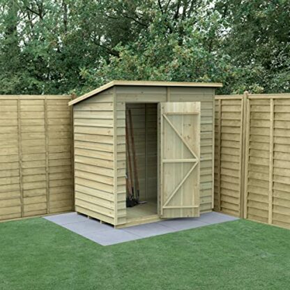 Forest Garden 6x4 4Life Overlap Pent Shed, No Window Natural Timber 4 Forest Garden 6x4 4Life Overlap Pent Shed, No Window Natural Timber - Image 4