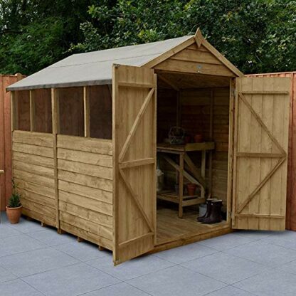 Forest Garden Overlap Pressure Treated 8 x 6 Apex Shed, Double Door, 4 Windows 3 Forest Garden Overlap Pressure Treated 8 x 6 Apex Shed, Double Door, 4 Windows - Image 3