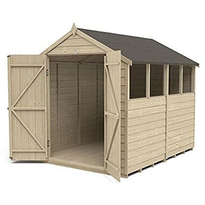 Forest Garden Overlap Pressure Treated 8 x 6 Apex Shed, Double Door, 4 Windows 2 Forest Garden Overlap Pressure Treated 8 x 6 Apex Shed, Double Door, 4 Windows - Image 2
